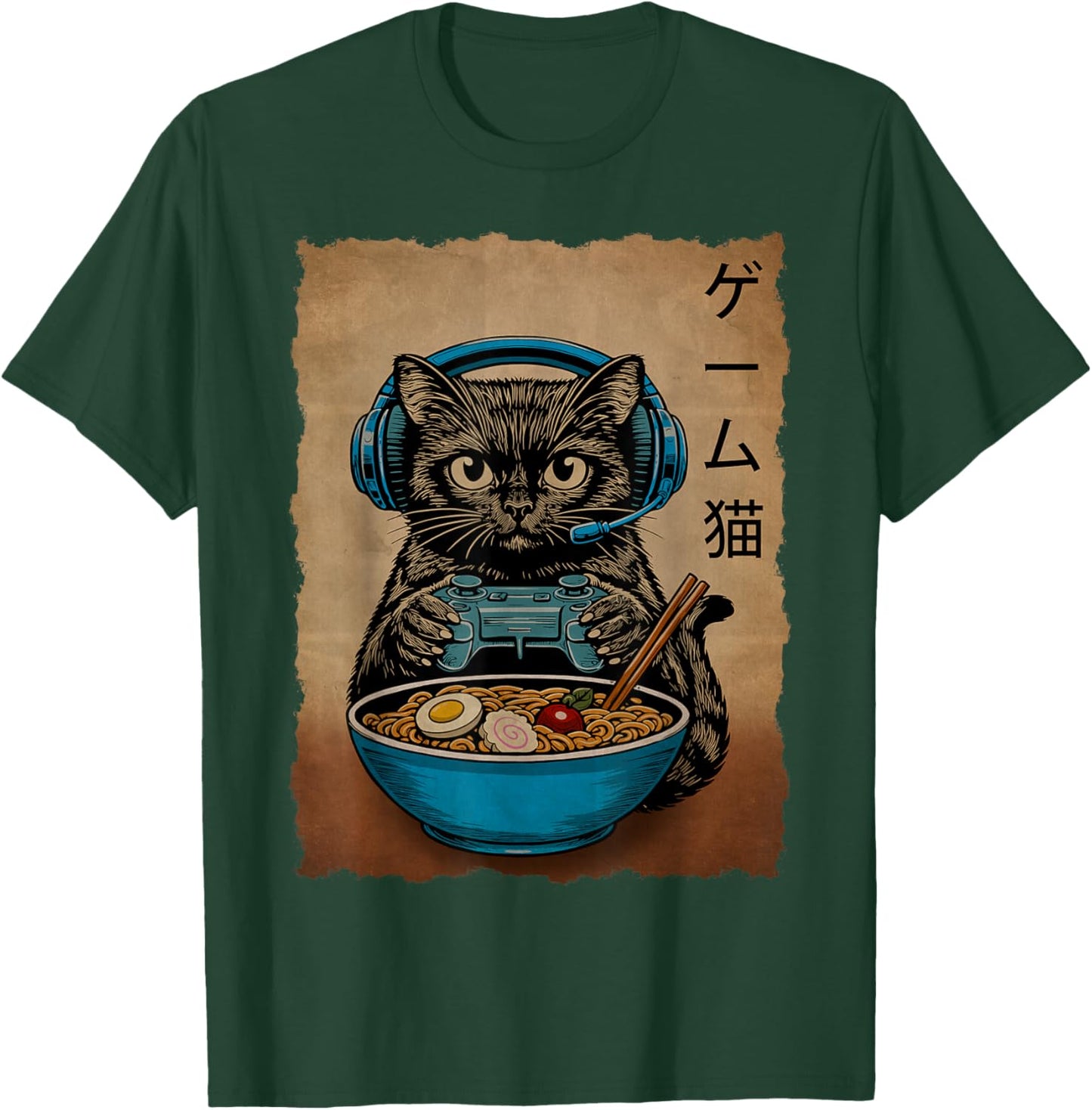 Gamer Cat Funny Teen Boys Gifts Japanese Ramen Cat Gaming T-Shirt - T-Shirt | Forest