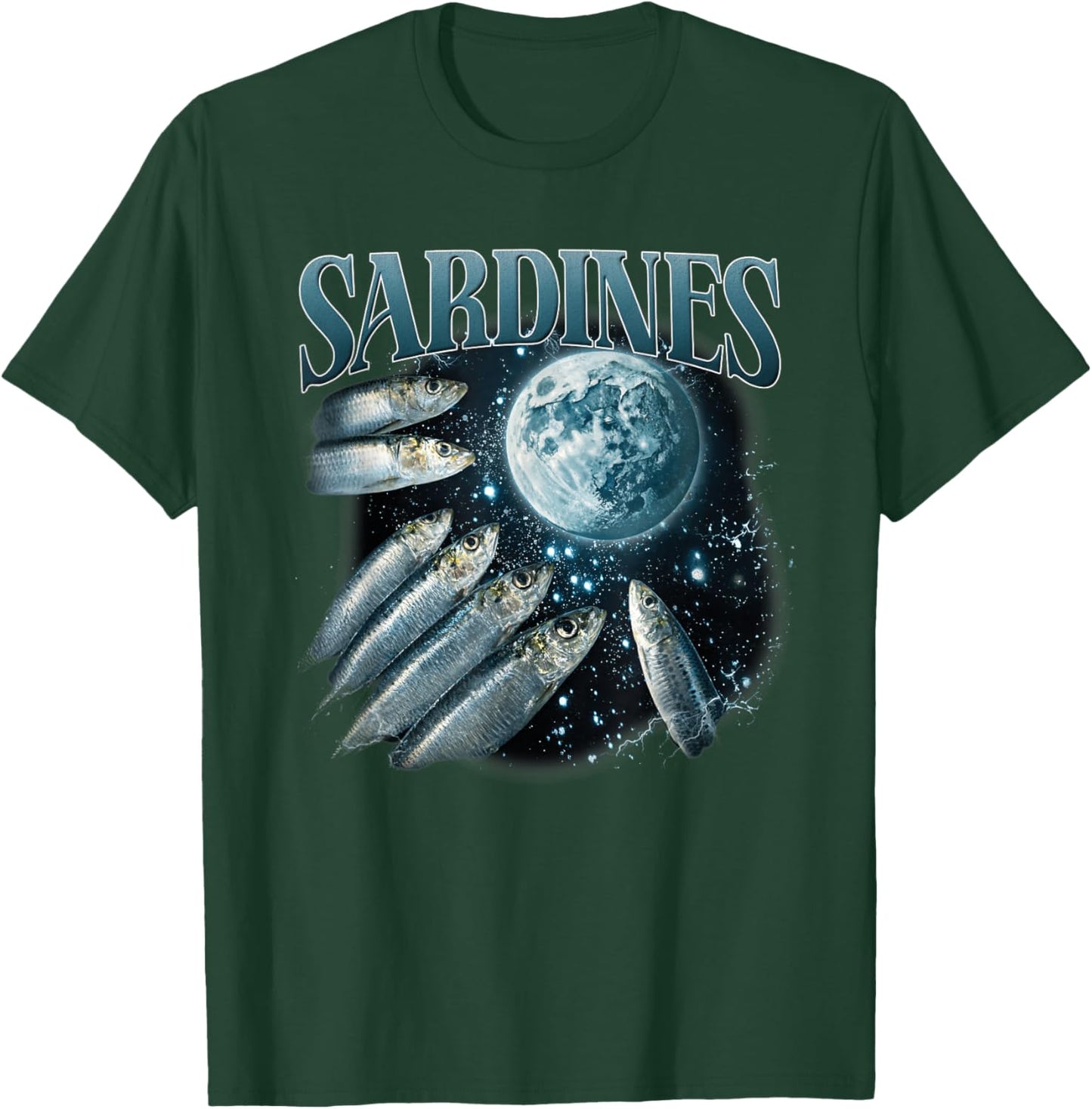 Three Sardines Howling at Moon Retro Sardine Fish Lover T-Shirt - T-Shirt | Forest