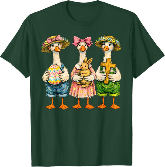 Gooses Farmer Easter Christian Cross Coquette Bunny Egg T-Shirt - T-Shirt | Forest