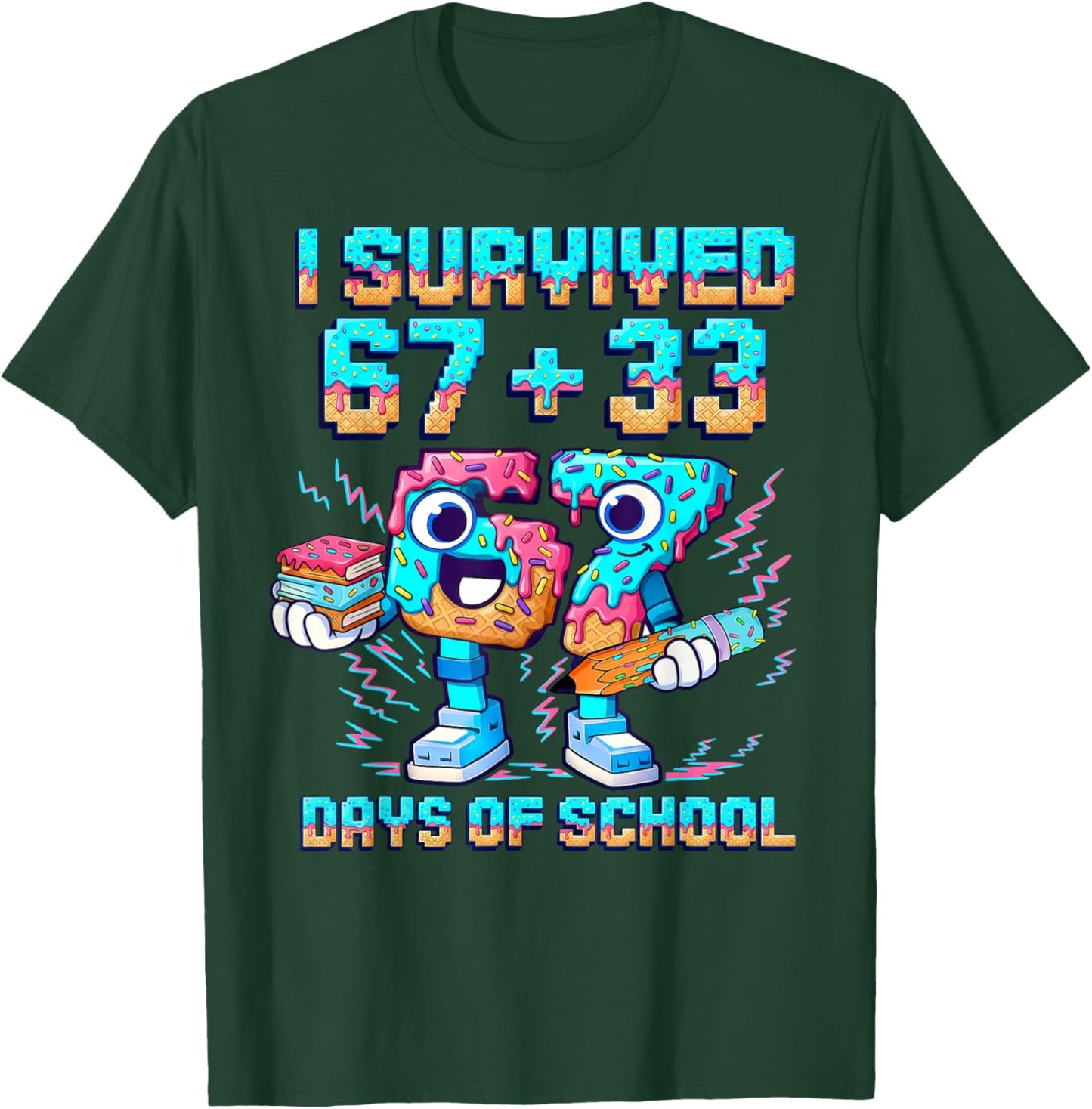 I Survived 67 33 Days of School Happy 100 Days of School Kid T-Shirt - T-Shirt | Forest
