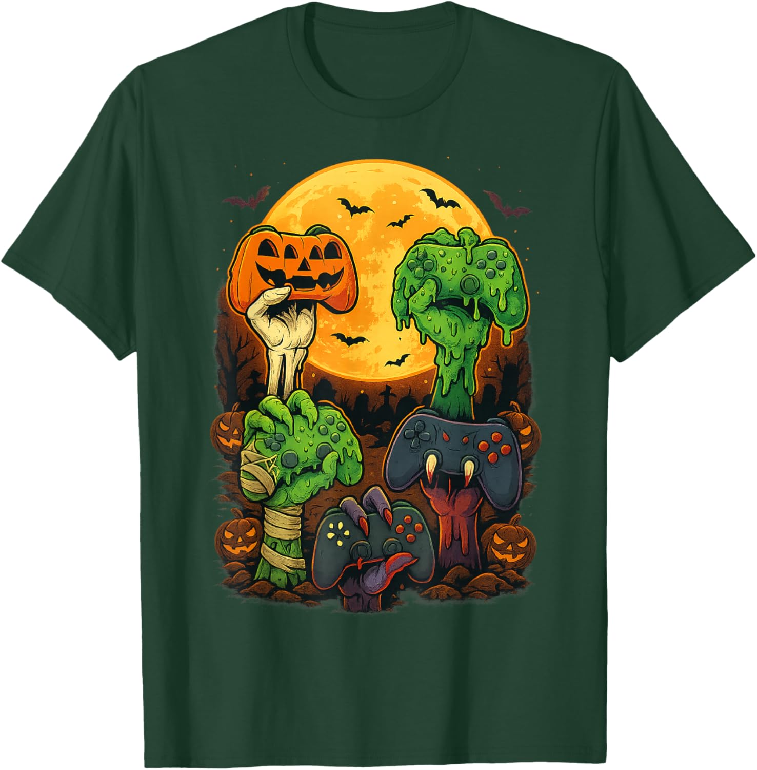 Halloween Skeleton Zombie Mummy Gaming Controller Boys Kids T-Shirt - T-Shirt | Forest