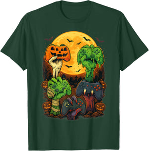 Halloween Skeleton Zombie Mummy Gaming Controller Boys Kids T-Shirt - T-Shirt | Forest