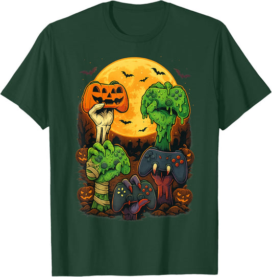 Halloween Skeleton Zombie Mummy Gaming Controller Boys Kids T-Shirt - T-Shirt | Forest