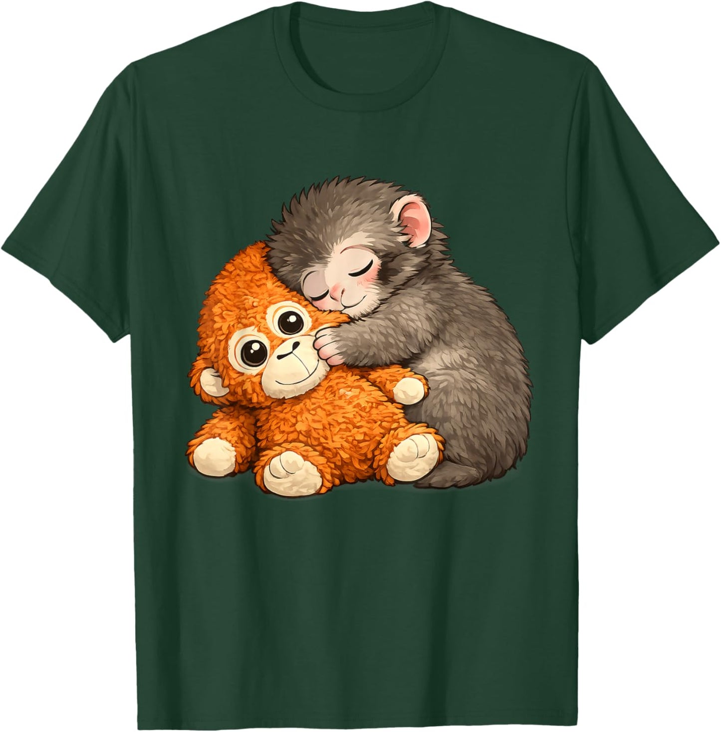 Punch The Monkey Cuddling Stuffed Animal Meme Viral Internet T-Shirt - T-Shirt | Forest