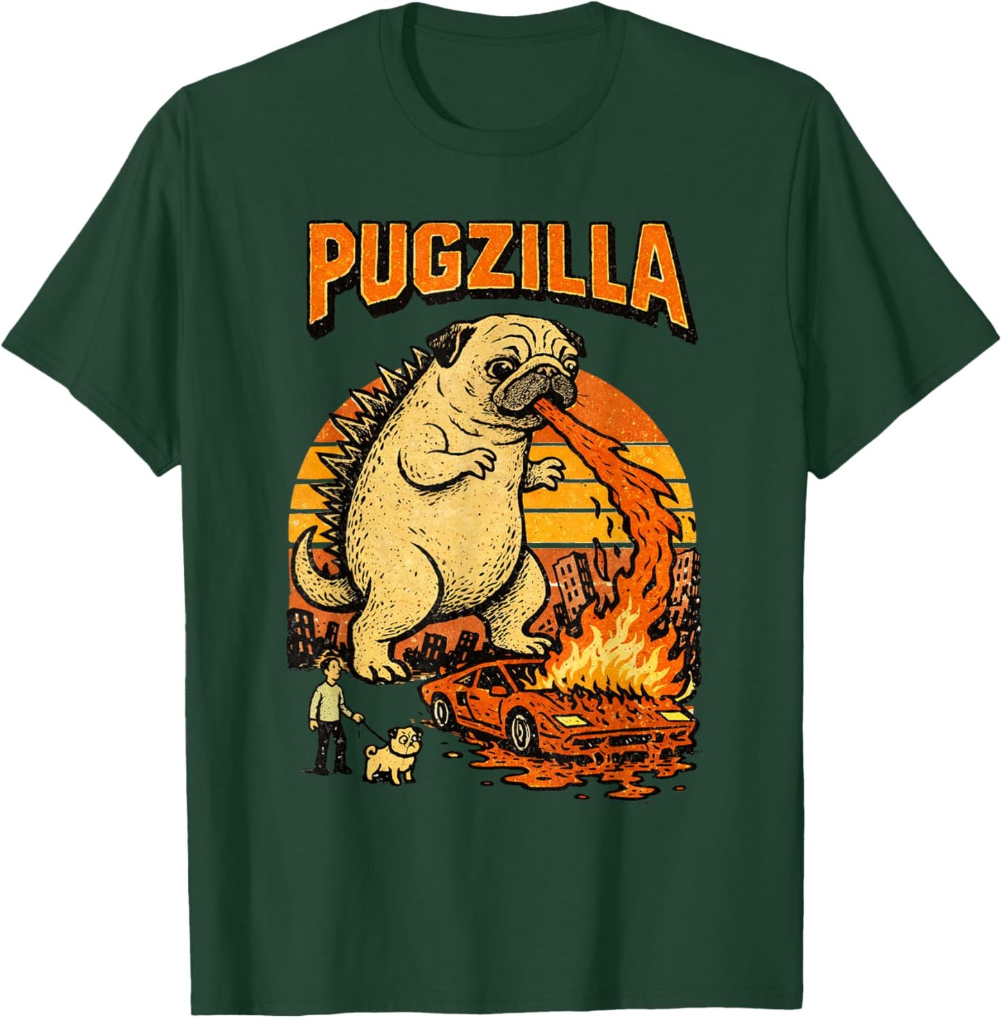 Pugzilla Funny Giant Pug Dog Meme Parody Illustration T-Shirt - T-Shirt | Forest