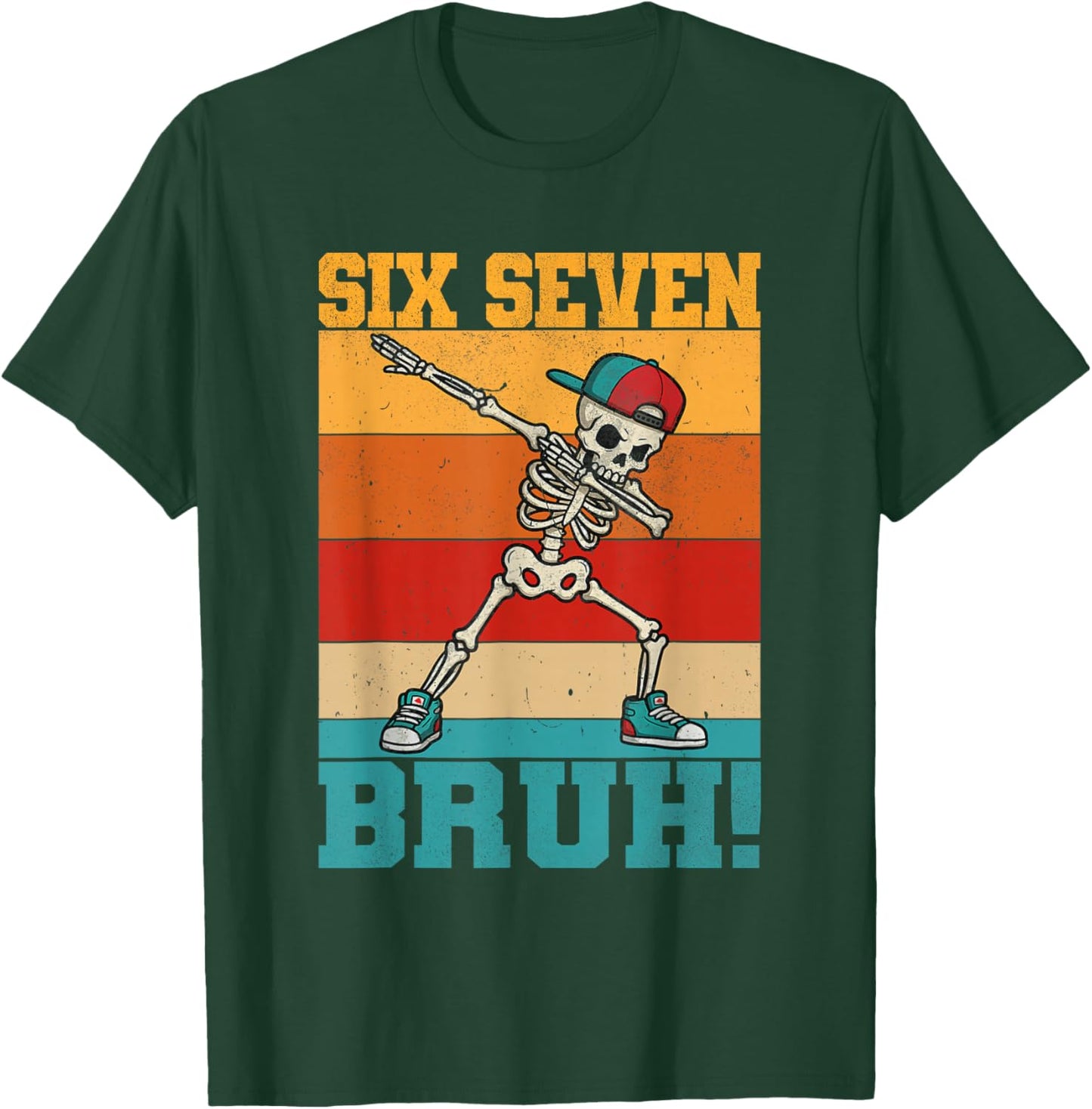 Retro Dabbing Skeleton Six Seven Bruh 67 Meme Halloween T-Shirt - T-Shirt | Forest