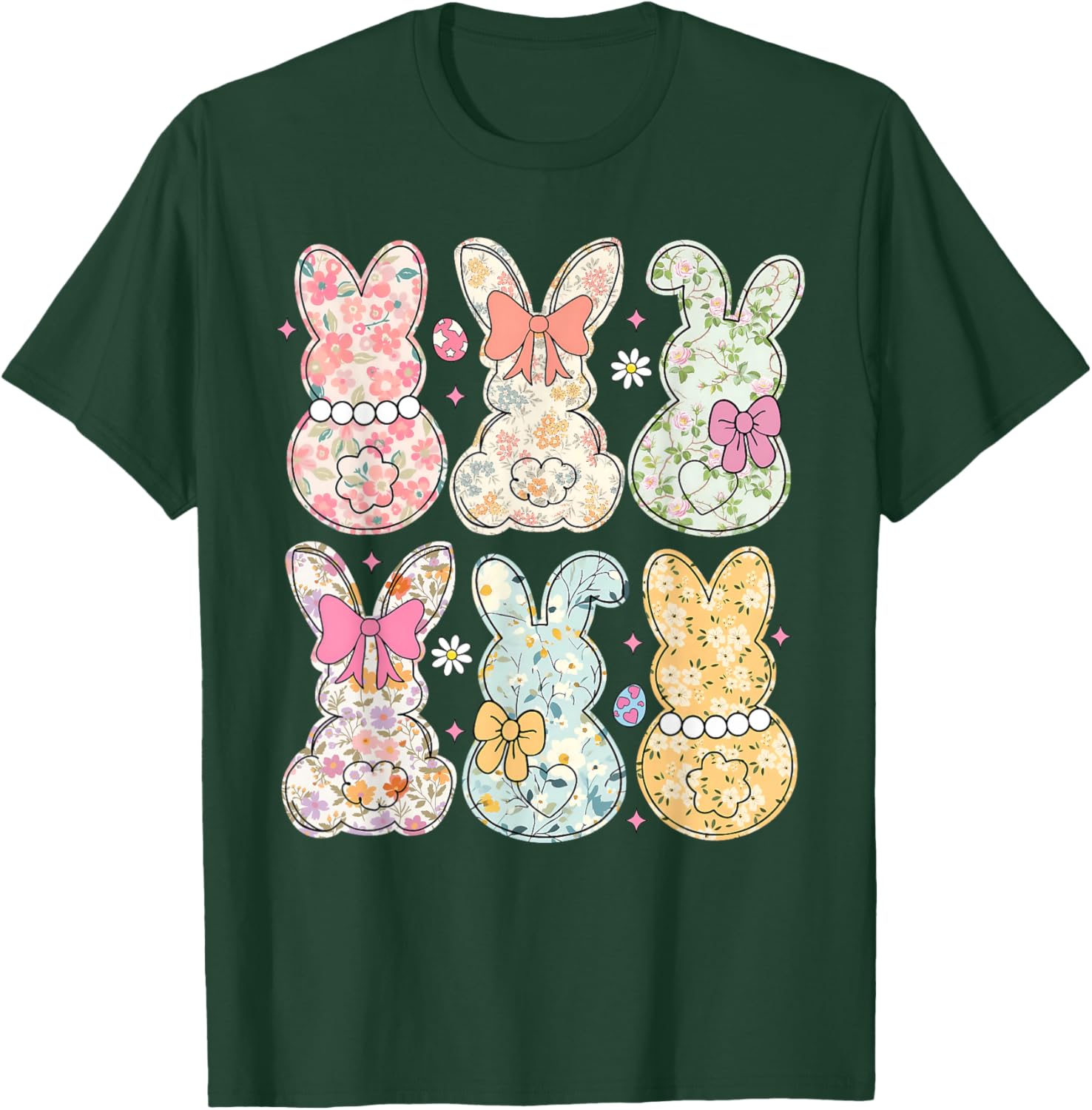 Funny Bunny Flower Rabbit Lovers Happy Easter Retro Trendy T-Shirt - T-Shirt | Forest