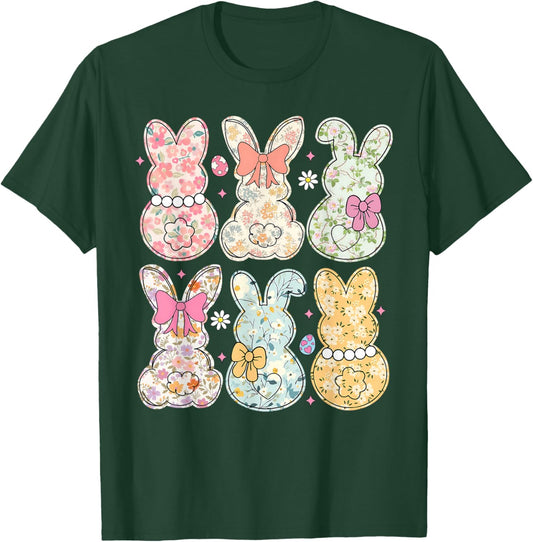 Funny Bunny Flower Rabbit Lovers Happy Easter Retro Trendy T-Shirt - T-Shirt | Forest