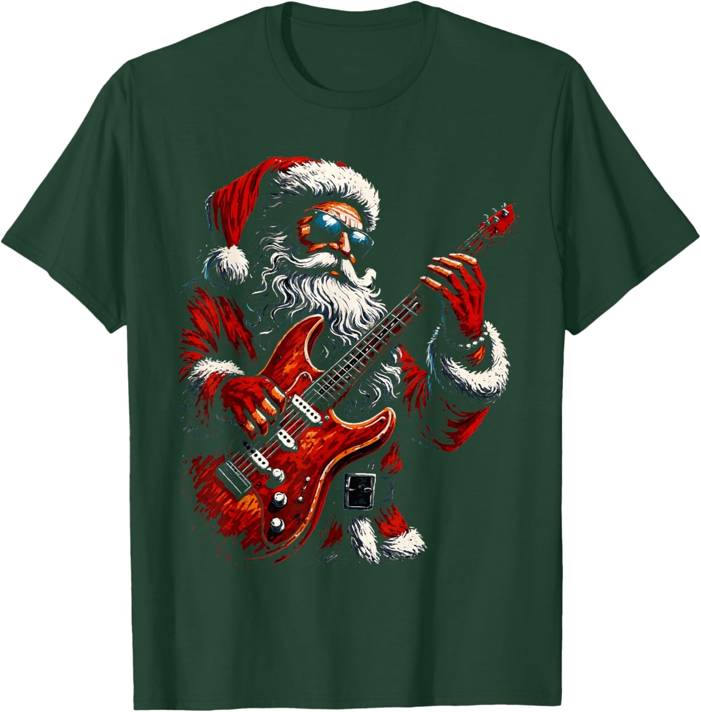 Santa Claus Playing Guitar Funny Christmas Rock Guitar T-Shirt - T-Shirt | Forest
