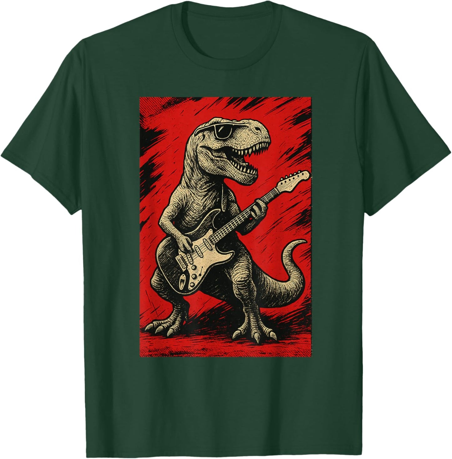 T Rex Playing Guitar Retro Vintage T-Shirt - T-Shirt | Forest