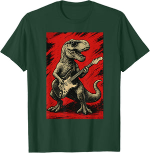 T Rex Playing Guitar Retro Vintage T-Shirt - T-Shirt | Forest