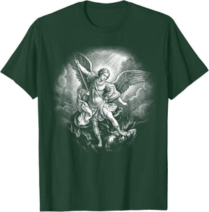 The Archangel Saint Michael Defeating Satan Christian Faith T-Shirt - T-Shirt | Forest