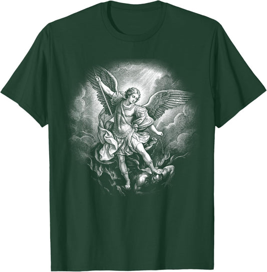 The Archangel Saint Michael Defeating Satan Christian Faith T-Shirt - T-Shirt | Forest