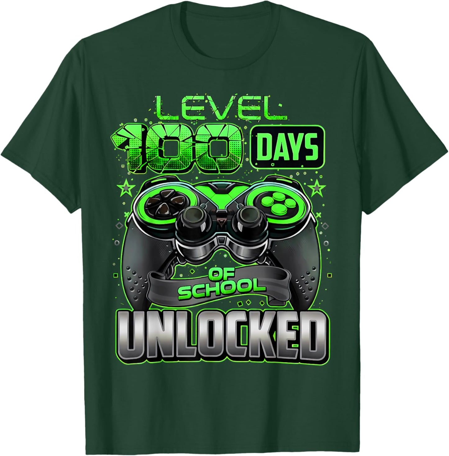 Level 100 Days of School Unlocked Gaming Gamer Boys Kids T-Shirt - T-Shirt | Forest