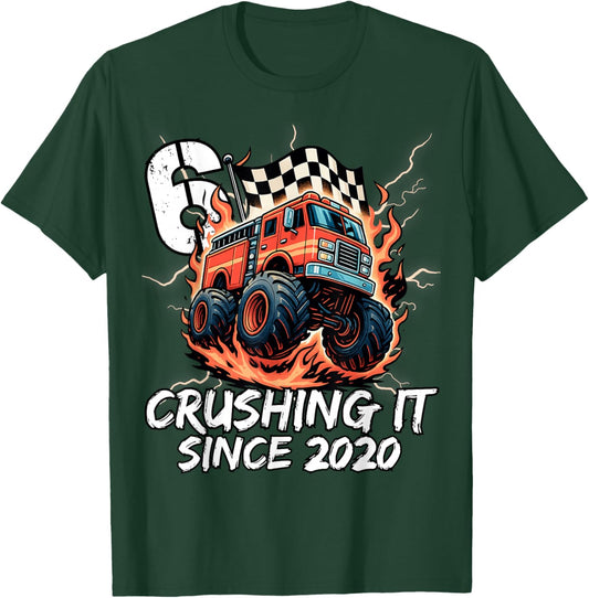 Birthday Firefighter 6 Year Old Boy 6th Bday Party Born 2020 T-Shirt - T-Shirt | Forest