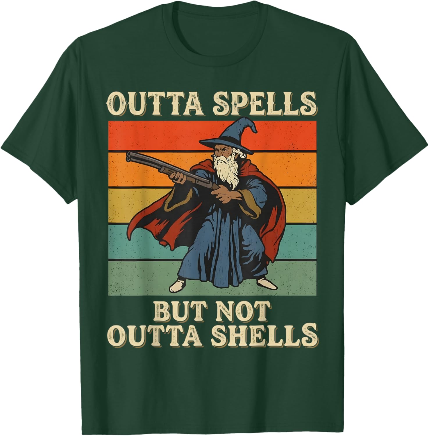 Outta Spells But Not Outta Shells Wizard Retro Fantasy Meme T-Shirt - T-Shirt | Forest