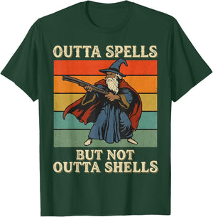 Outta Spells But Not Outta Shells Wizard Retro Fantasy Meme T-Shirt - T-Shirt | Forest