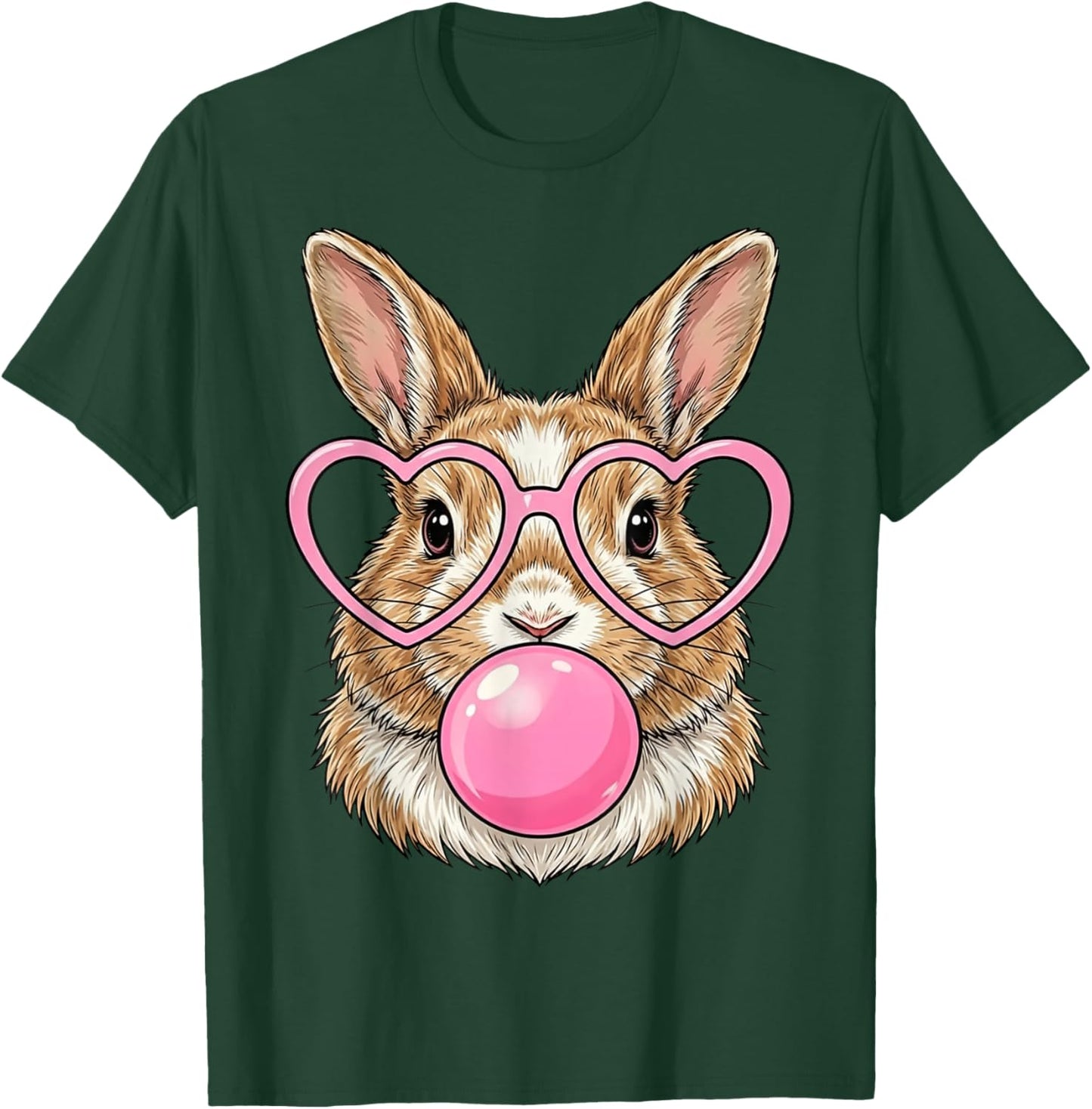 Funny Cute Bunny Bubble Gum Rabbit Heart Glasses Animal Art T-Shirt - T-Shirt | Forest