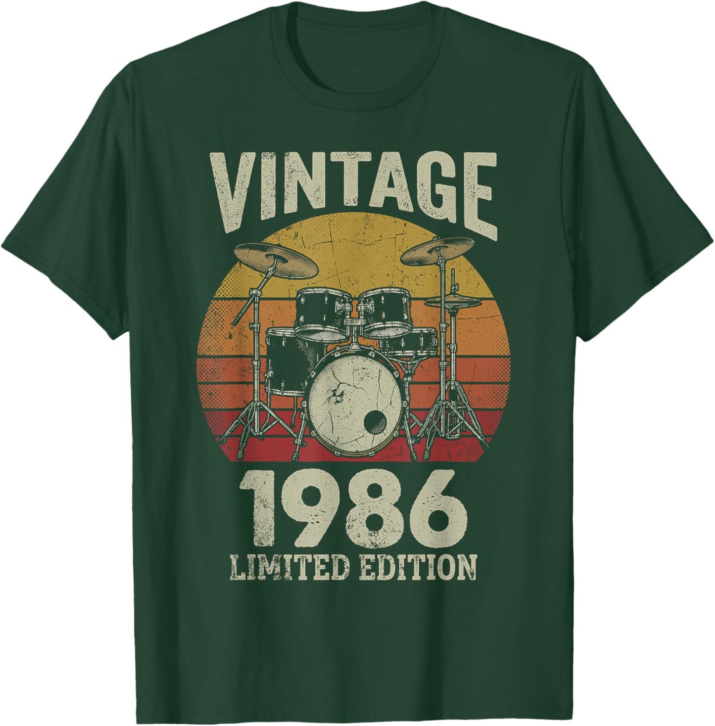 Vintage 1986 Drummer 40th Birthday Gift Retro Sunset Drums T-Shirt - T-Shirt | Forest
