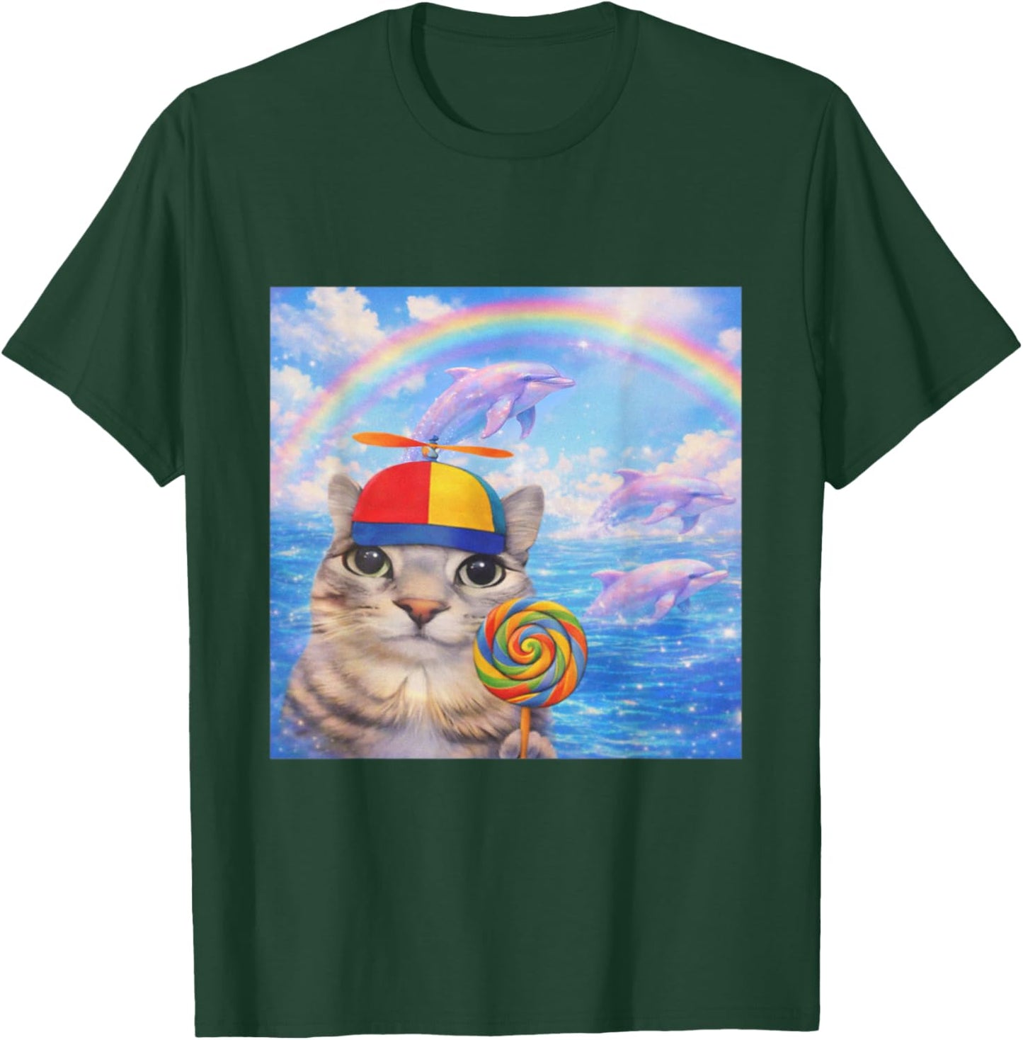 Happy Cat Dreamcore Funny Silly Cat Kitten Brainrot Meme T-Shirt - T-Shirt | Forest