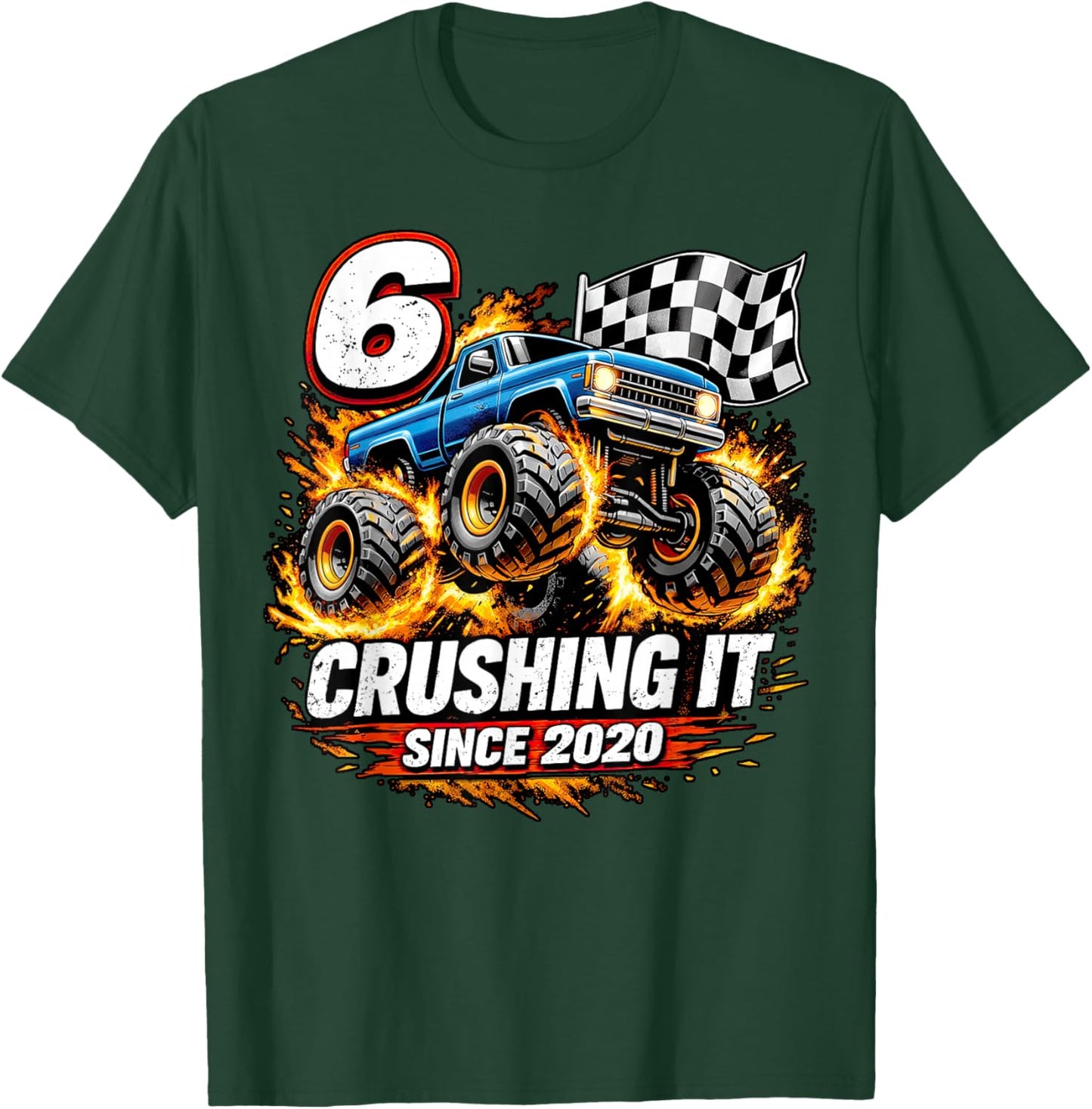 Birthday Monster Truck 6 Year Old Boys 6th Party Born 2020 T-Shirt - T-Shirt | Forest