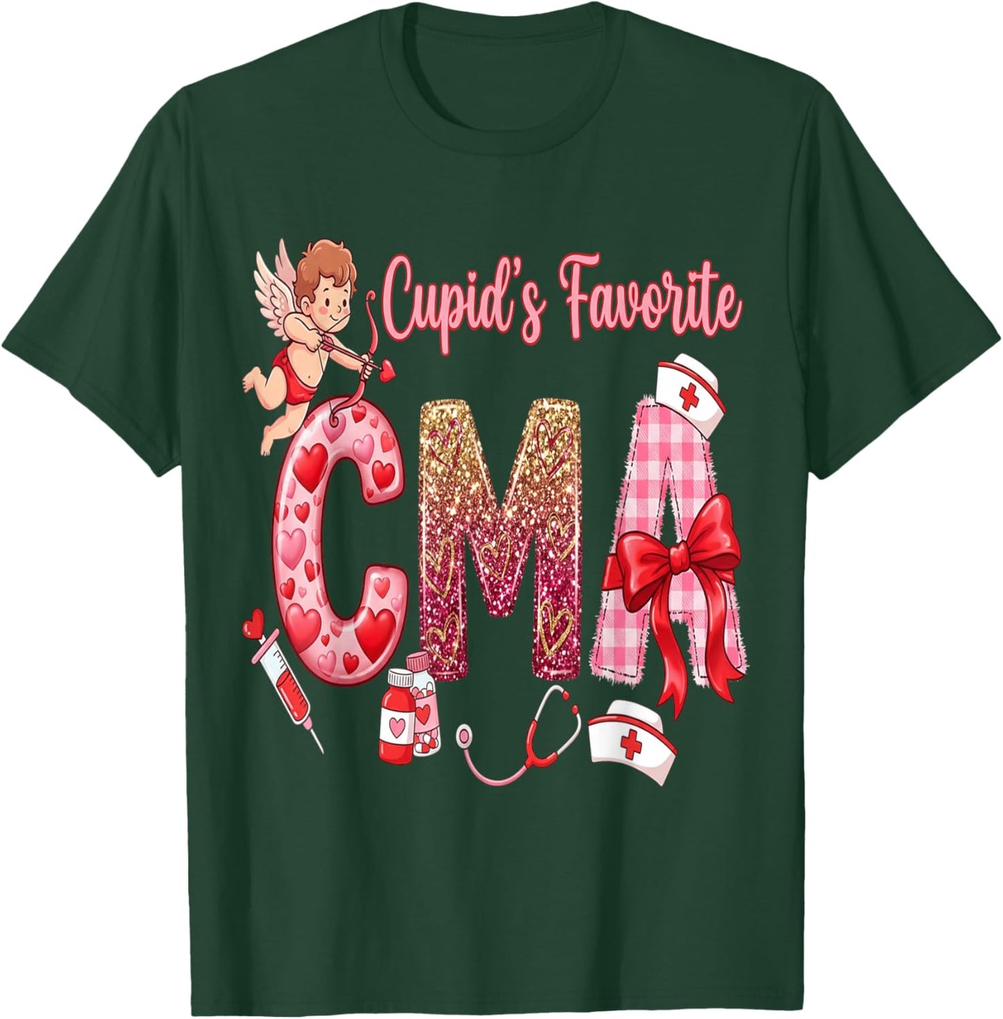Nurses Heart CMA Valentines Crited Medical Assistant Nurse T-Shirt - T-Shirt | Forest