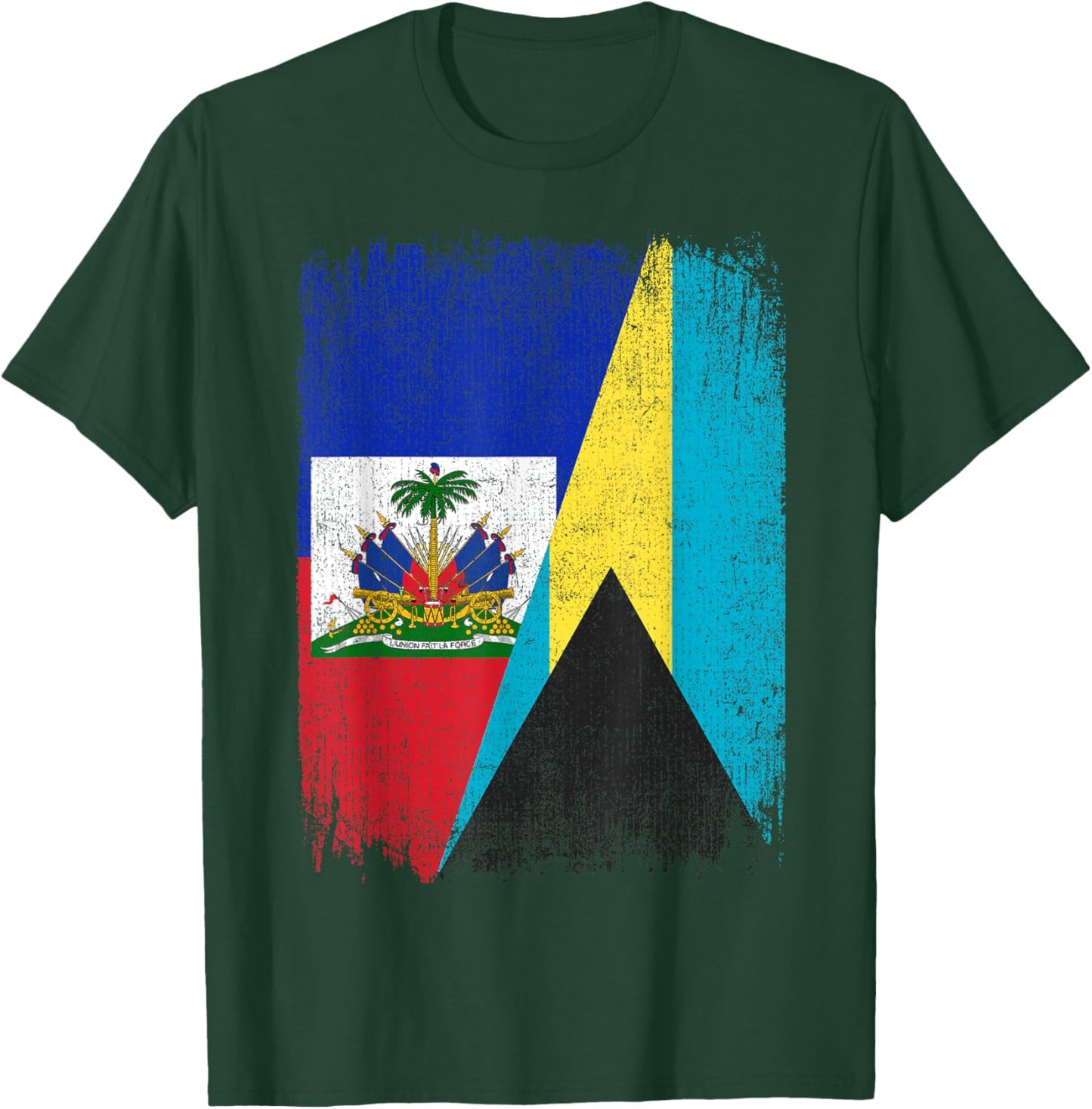 Half Haiti Bahamas Flag Haitian Bahamian Pride Roots T-Shirt - T-Shirt | Forest