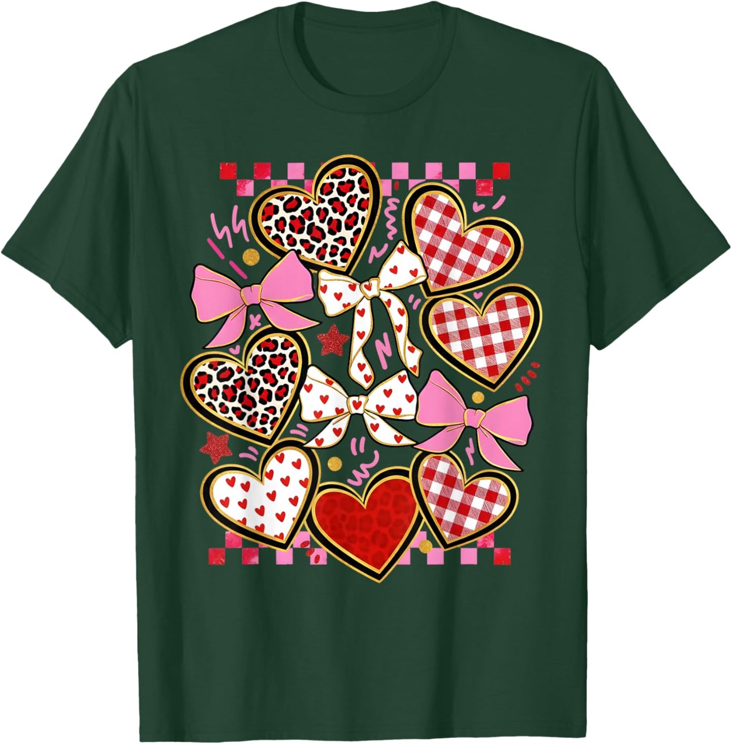 Valentines Day Girl Red Bow Valentines Heart Leopard Women T-Shirt - T-Shirt | Forest