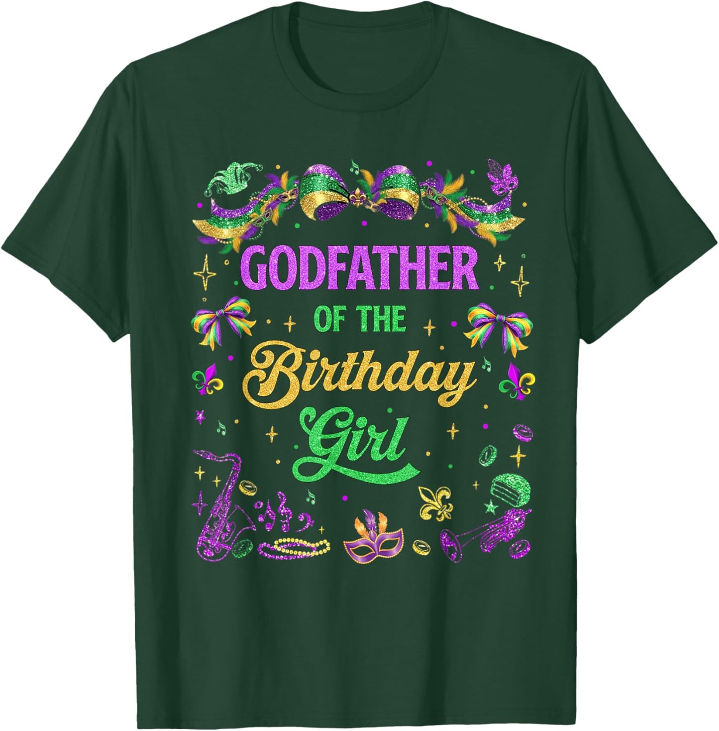 Godfather of The Birthday Girl Mardi Gras Coquette Bow T-Shirt - T-Shirt | Forest