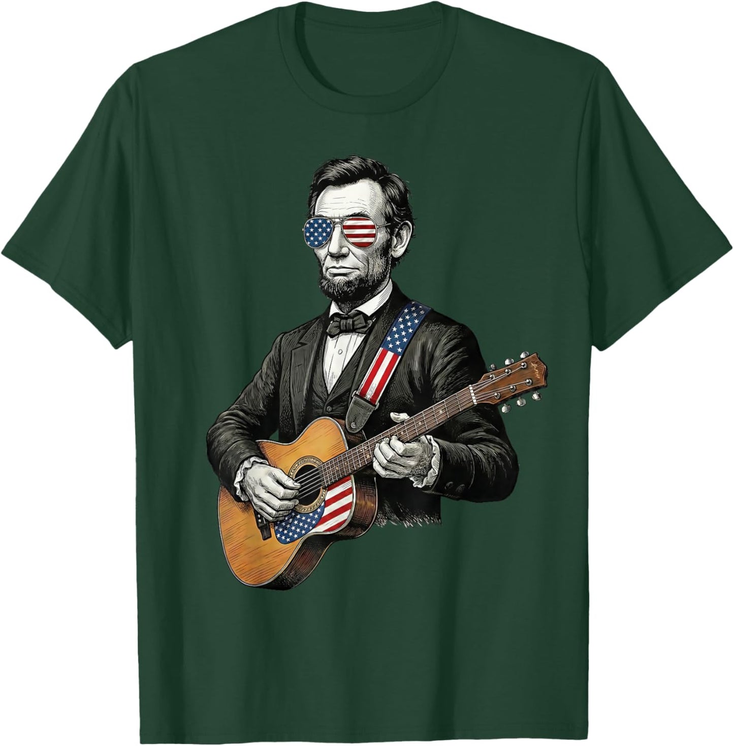 Abraham Lincoln Playing Guitar Funny 4th of July Patriotic T-Shirt - T-Shirt | Forest