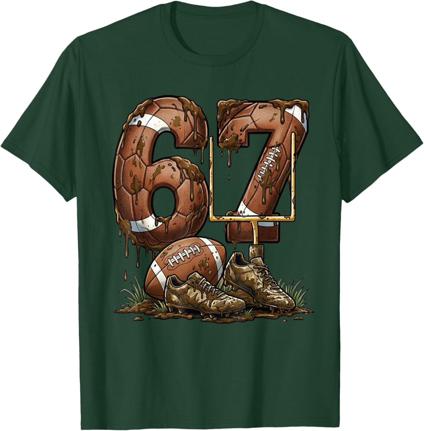 Funny 6 7 Football Six Seven Football 67 Kids Men Women T-Shirt - T-Shirt | Forest
