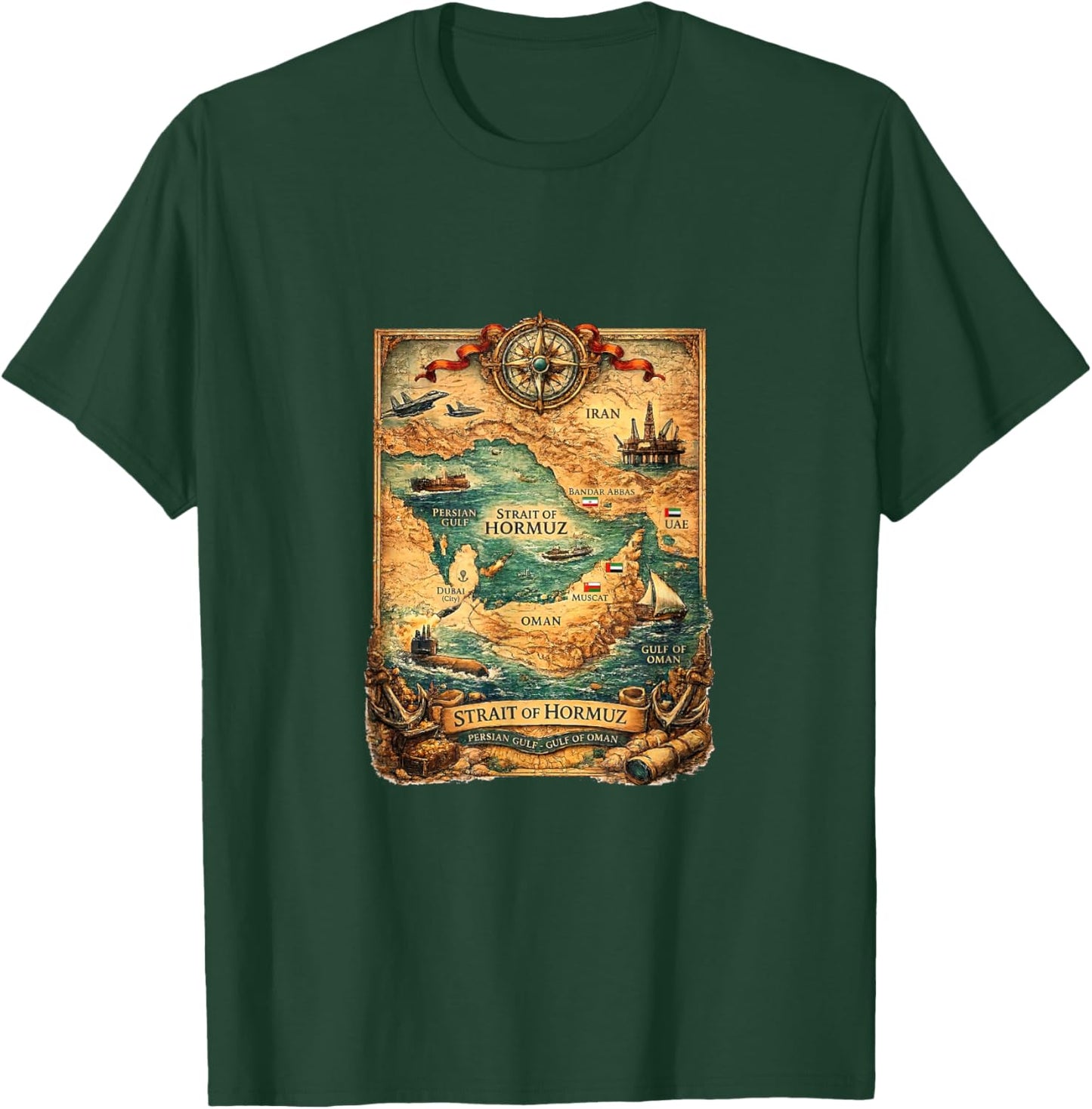 Strait of Hormuz Vintage Map T-Shirt - T-Shirt | Forest