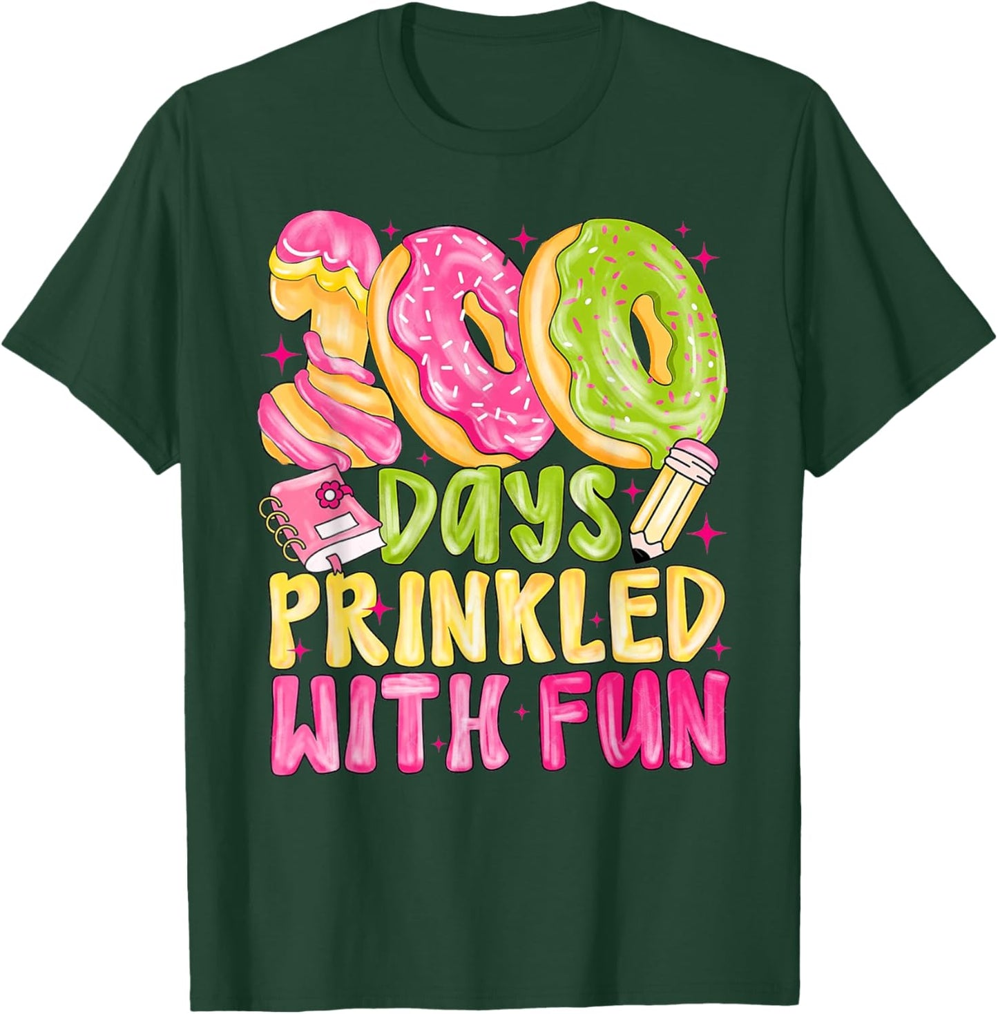 100th Day of School Girl 100 Days Prinkled with Fun Donut T-Shirt - T-Shirt | Forest