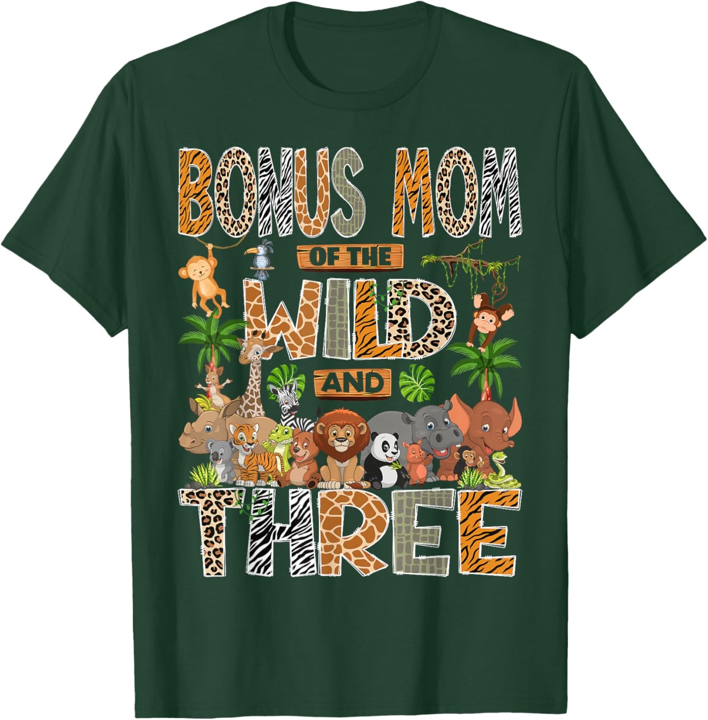 Bonus Mom of The Wild & Three 3rd Birthday Boy Safari Jungle T-Shirt - T-Shirt | Forest