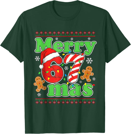 Funny Merry 67 mas Christmas Holiday Women Kids Xmas Ugly T-Shirt - T-Shirt | Forest