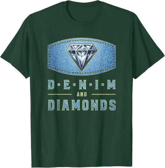 Denim and Diamonds Western Fashion Concert Party Glam T-Shirt - T-Shirt | Forest