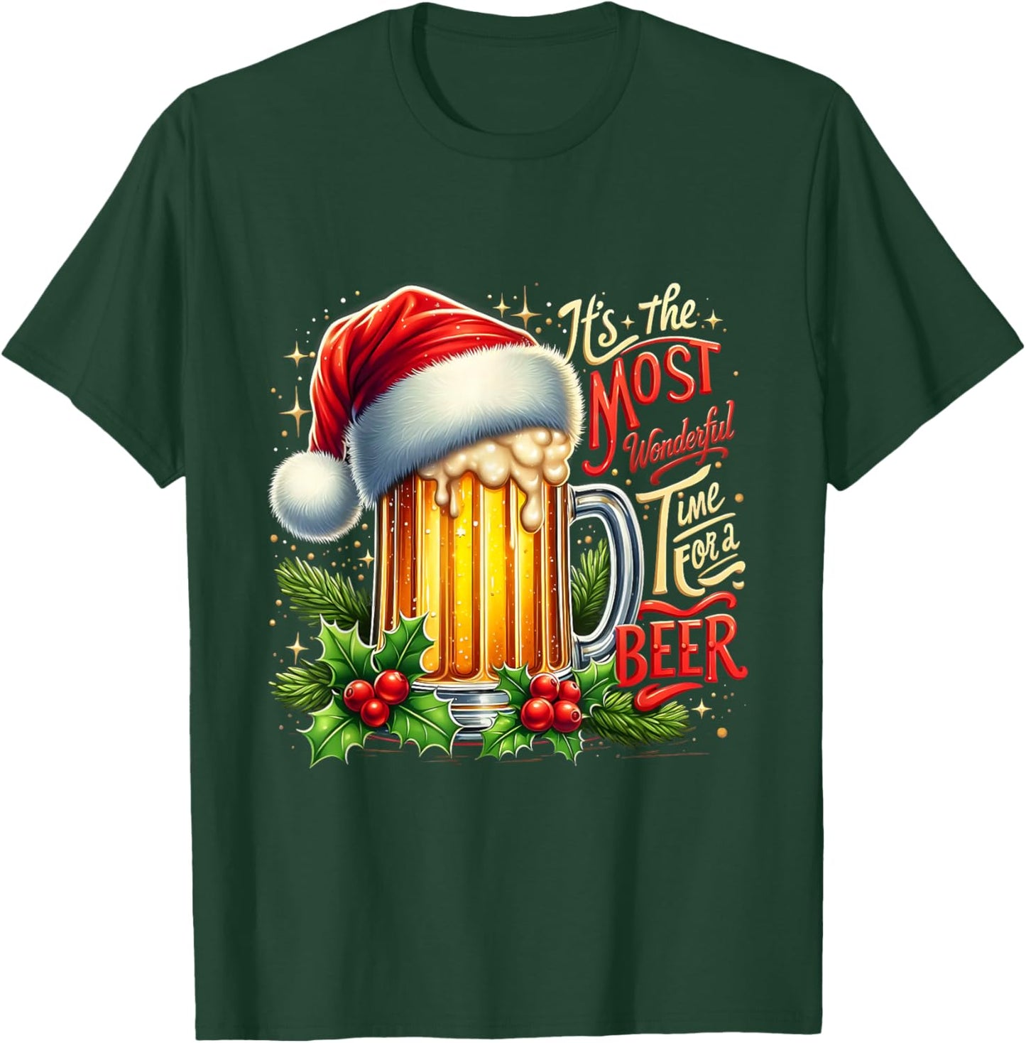 Funny Drinking Christmas Santa Beer Lovers Trend Newyear T-Shirt - T-Shirt | Forest