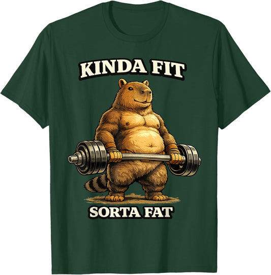 Kinda Fit Sorta Fat Funny Gym Capybara Weightlifting Workout T-Shirt - T-Shirt | Forest