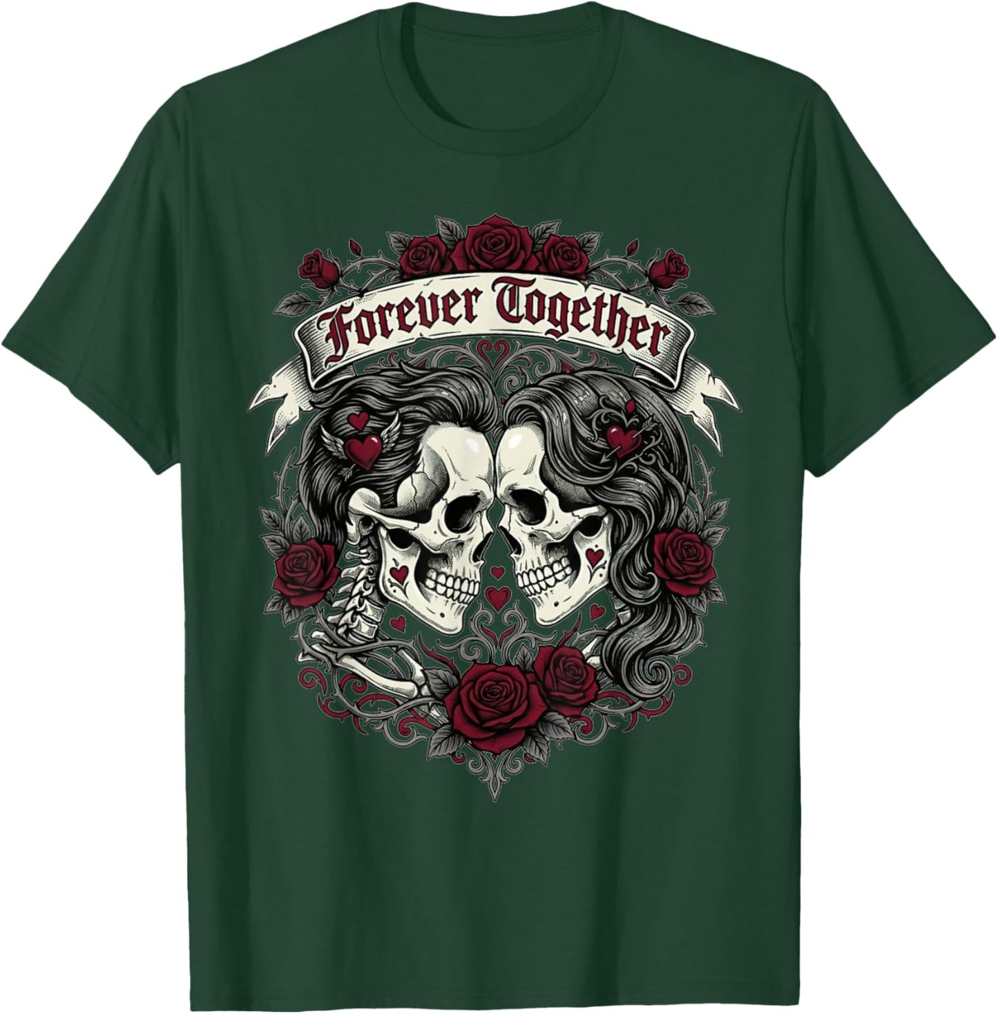 Forever Together Skull Love Dark Gothic Valentine Tumbler T-Shirt - T-Shirt | Forest