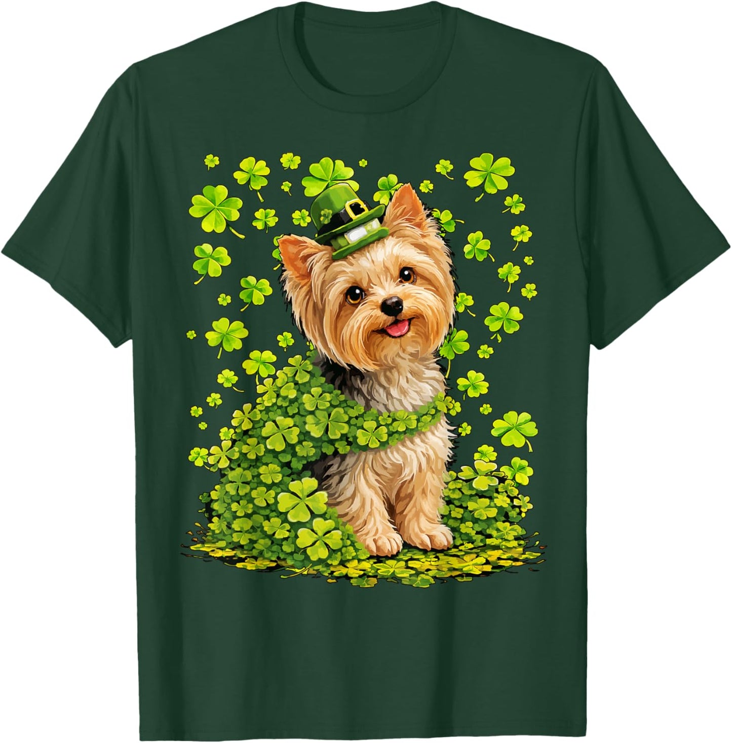 Yorkshire Terrier with Shamrocks St Patricks Day Yorkie Dog T-Shirt - T-Shirt | Forest