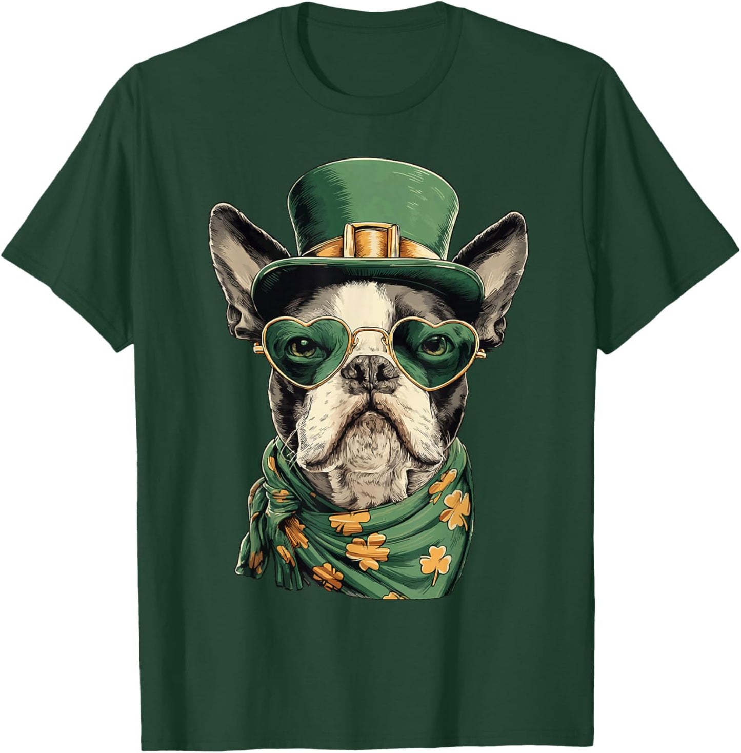Irish Boston Terrier in Sunglasses Shamrocks St Patricks Day T-Shirt - T-Shirt | Forest
