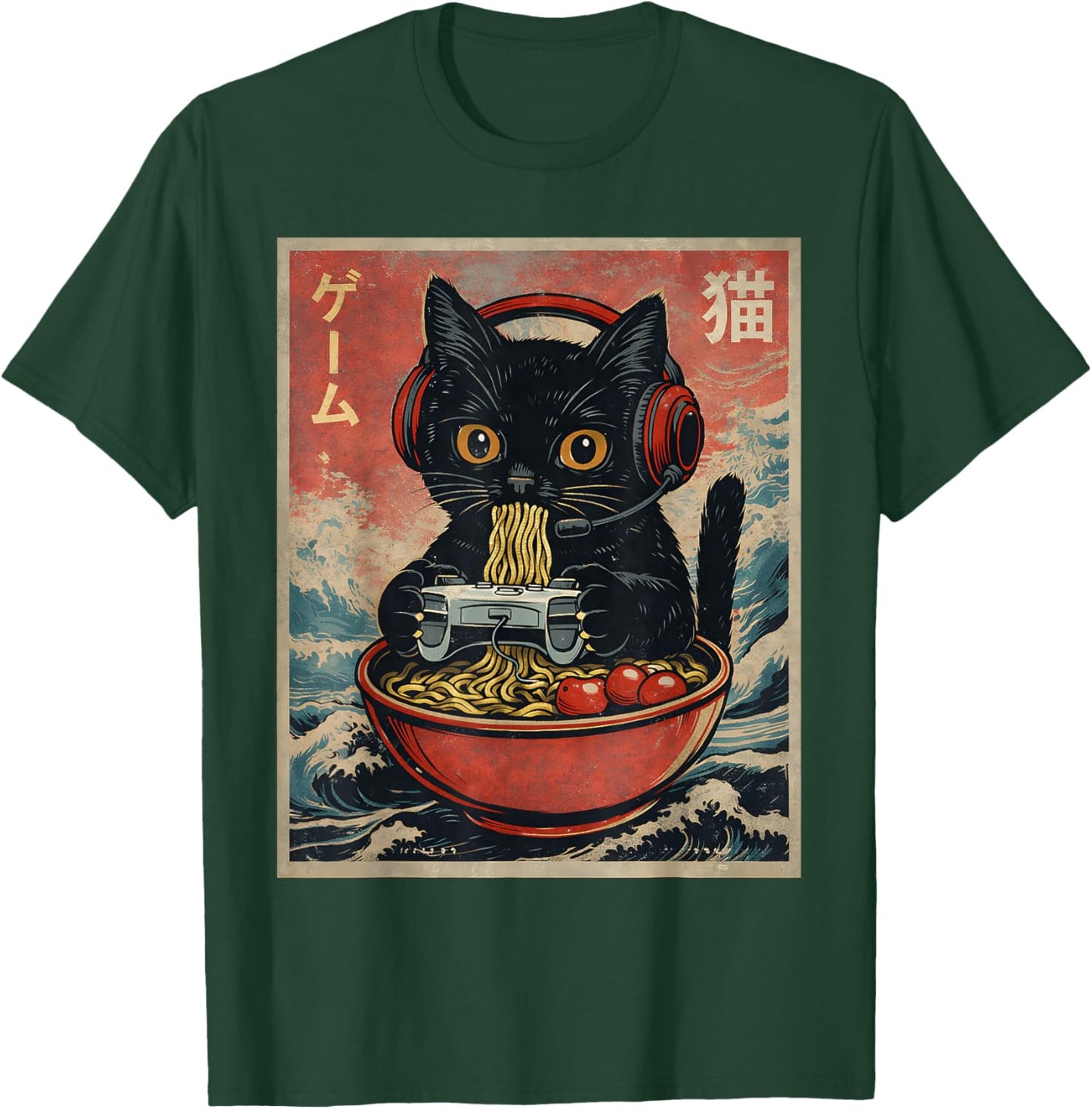 Funny Cat Gaming Ramen Japan Japanese Boy Men Kid Kawaii T-Shirt - T-Shirt | Forest