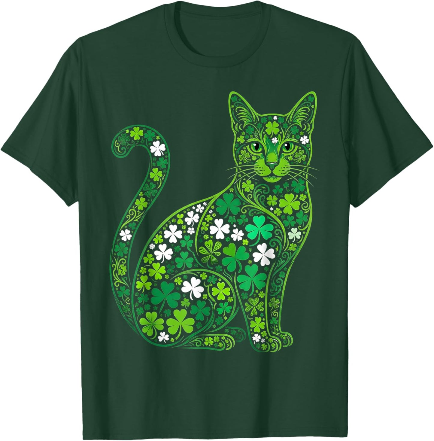Shamrock Cat Saint Patrick Day Green Cat Saint Pattys T-Shirt - T-Shirt | Forest