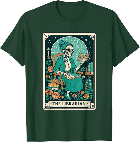 The Librarian Tarot Card Skeleton Book Lover Halloween T-Shirt - T-Shirt | Forest