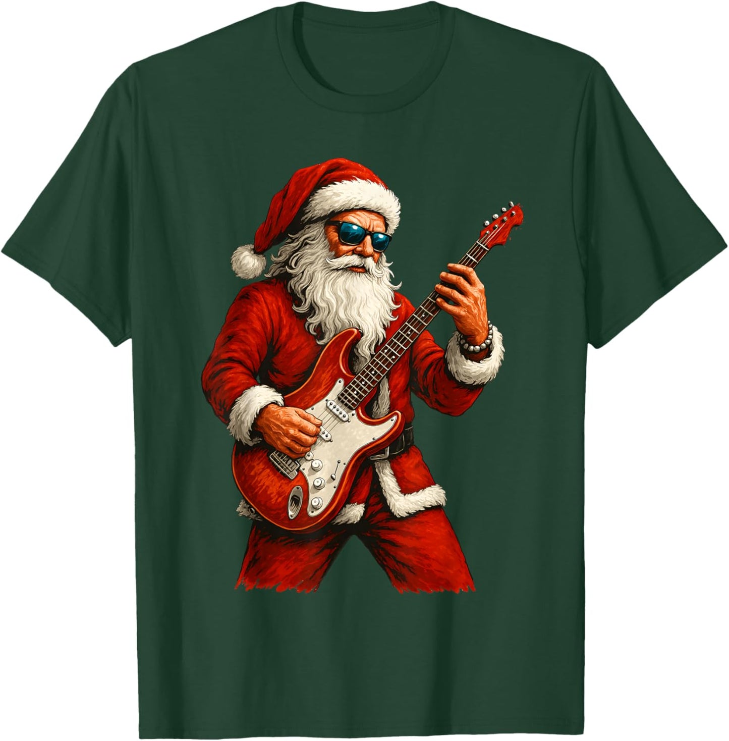 Santa Claus Playing Guitar Funny Christmas Rock Guitar T-Shirt - T-Shirt | Forest