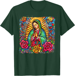 Our Lady Virgen De Guadalupe Saint Virgin Mary Pink Roses T-Shirt - T-Shirt | Forest