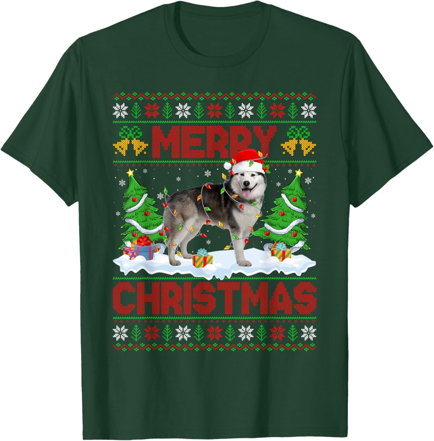 Alaskan Malamute Ugly Xmas Sweater Funny Pet Dog Christmas T-Shirt - T-Shirt | Forest