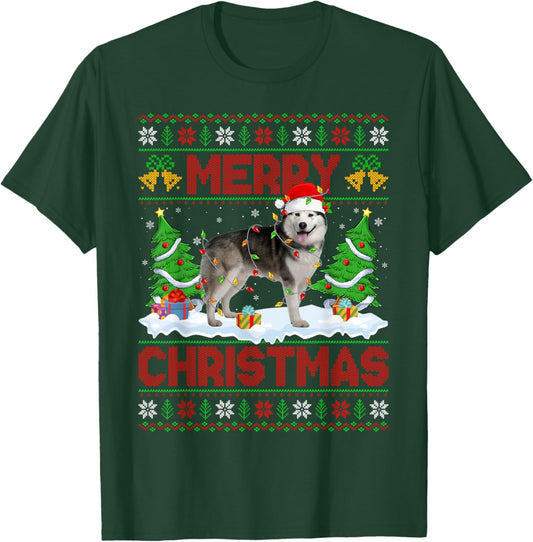 Alaskan Malamute Ugly Xmas Sweater Funny Pet Dog Christmas T-Shirt - T-Shirt | Forest
