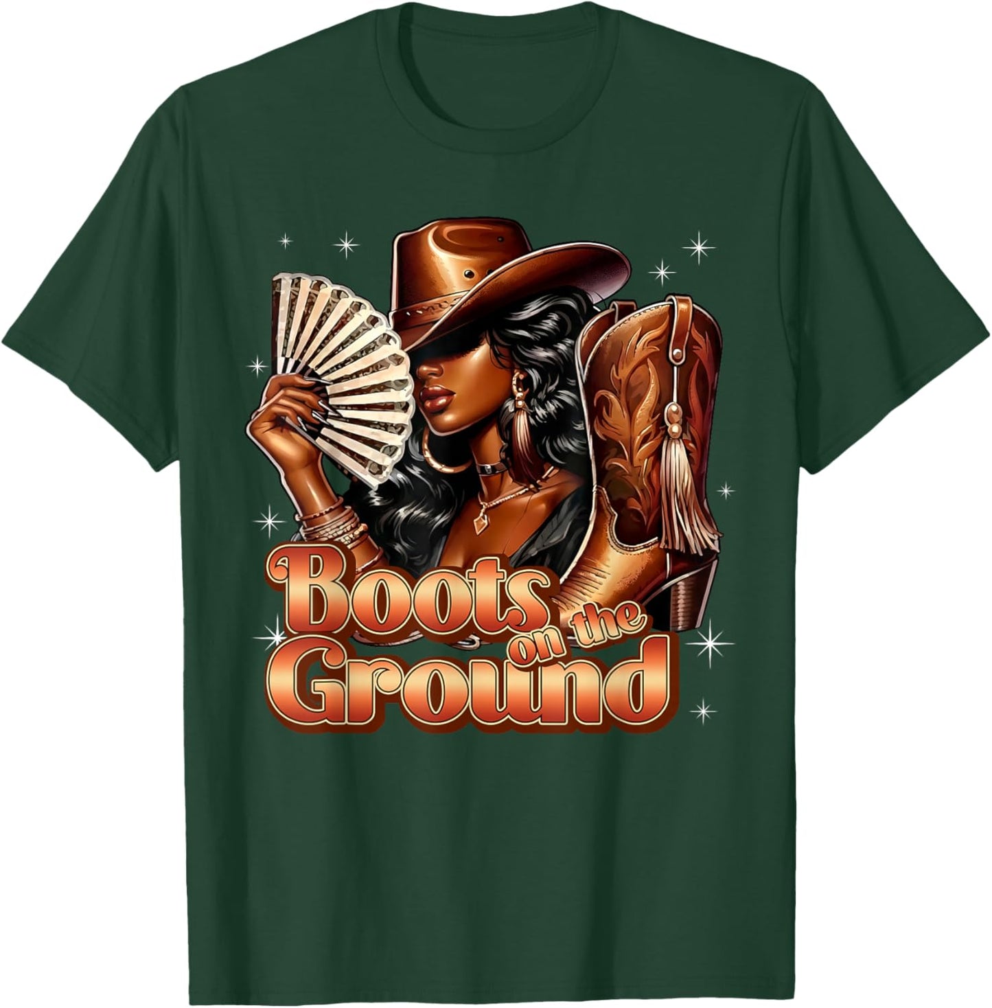 Boots On Ground Western Cowgirl Hat Boots African American T-Shirt - T-Shirt | Forest