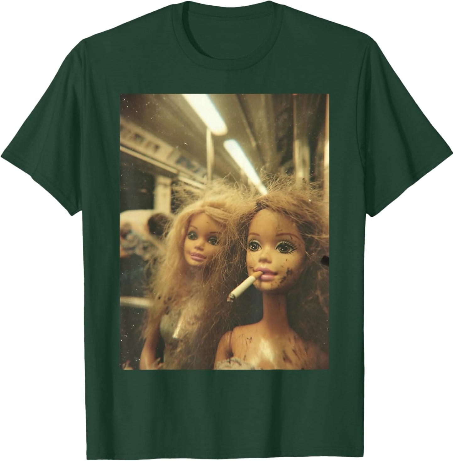 Funny Disgusting Doll face Meme Smoking Y2K Sarcastic Gift T-Shirt - T-Shirt | Forest
